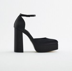 Zara Black Satin Platform Heels Size 41